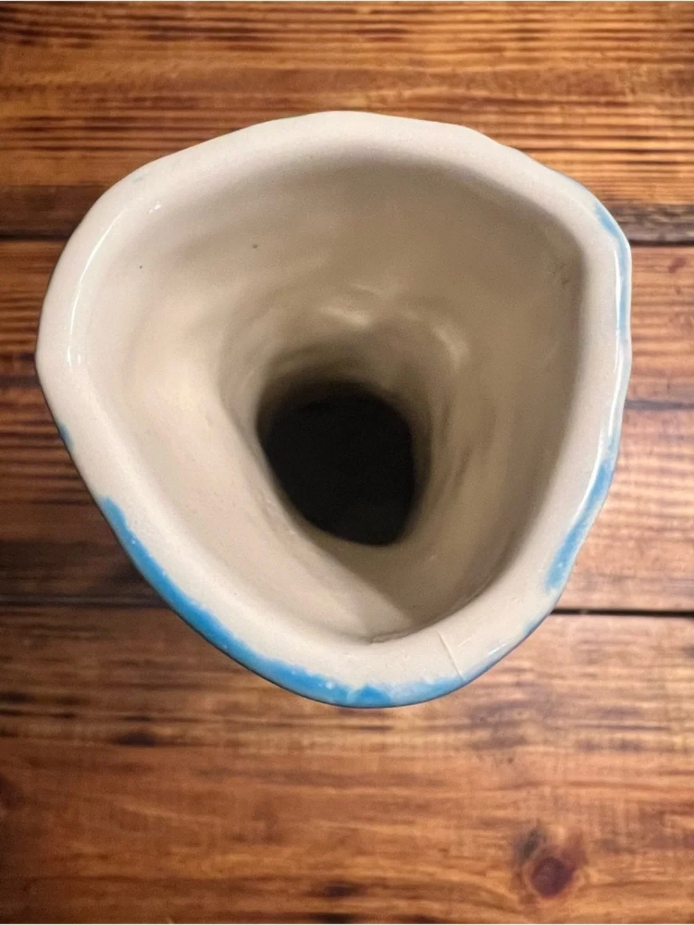 Handmade Studio Art Pottery Vase Blue Drip Glaze Textured Ceramic 14 Inch Tall